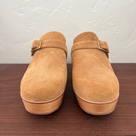 NEW Charlotte Stone Sam Clogs in Bamboo tan brown suede platform clogs buckle 10 - Picture 3 of 12